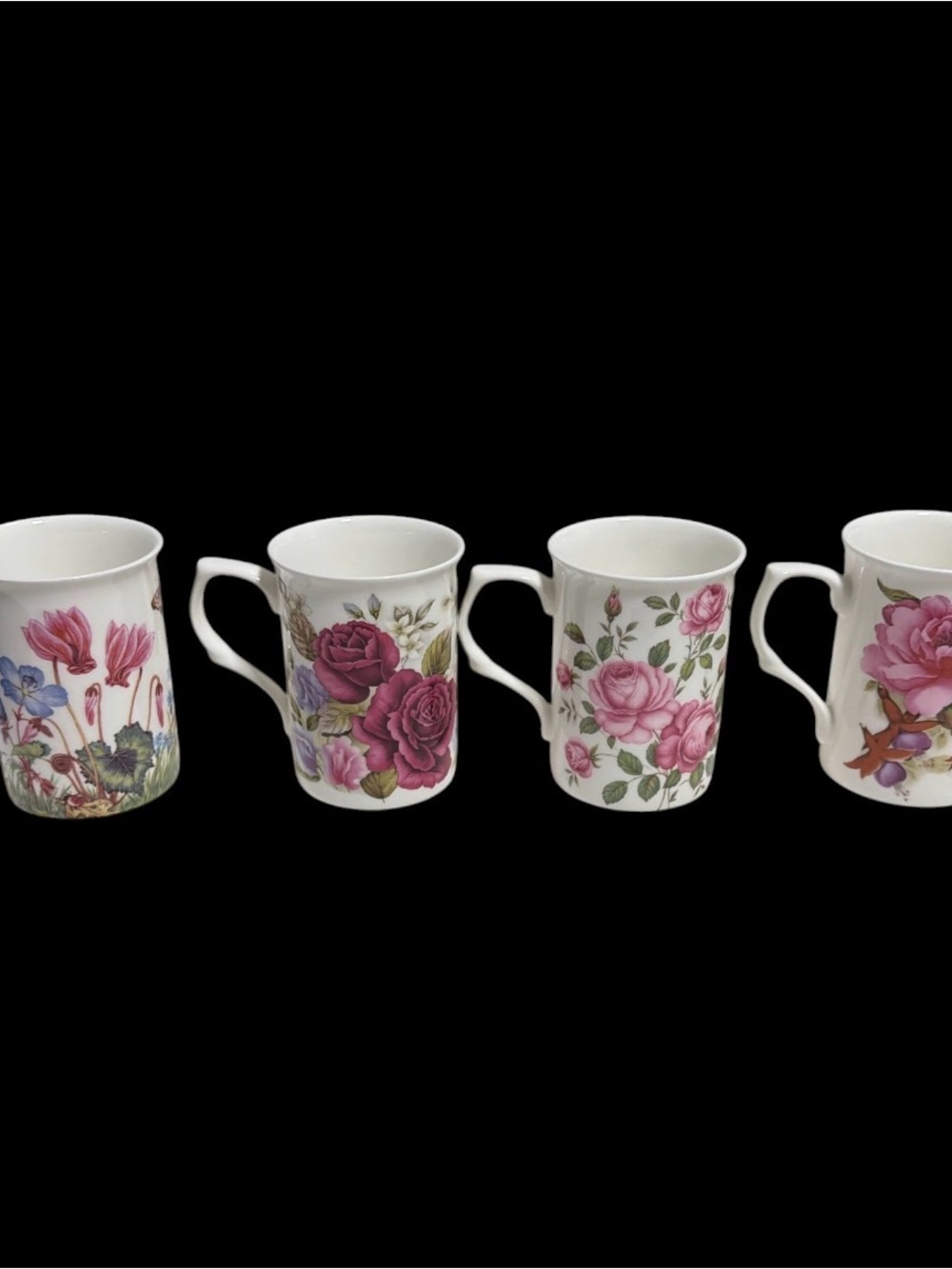 Grace Teaware Bone China Classic Floral 9-Ounce Coffee/Tea Mugs
